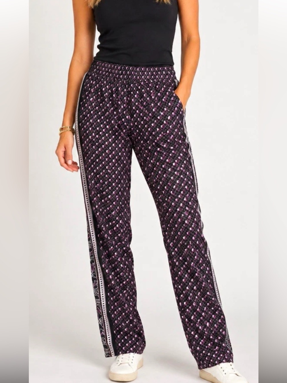 White House Black Market Black & Pink Geometric Straight-Leg Pants